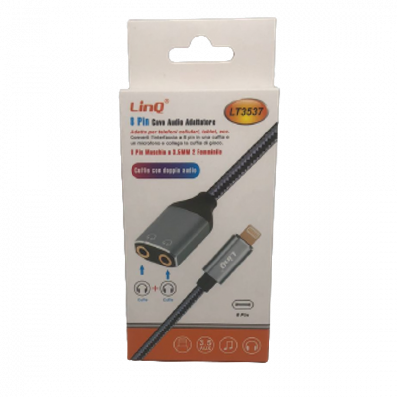 Adaptateur Audio Lightning Mâle / 2 Jack 3.5mm Femelle (Casque) Nylon Tressé LinQ LT3537 — LinQ · Smarty Paris 18e